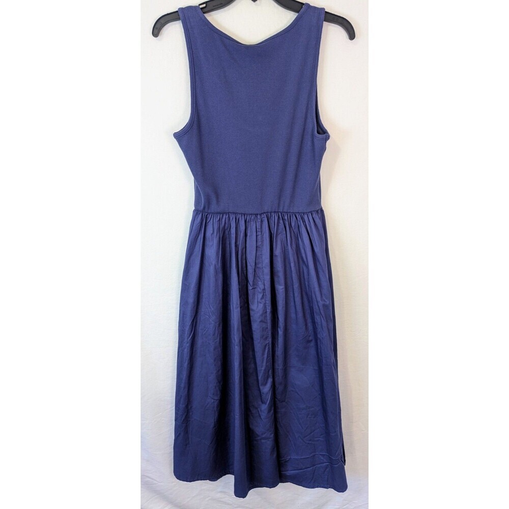 Oak & Trellis Midi Dress NWT Size L Blue Ribbed Bodice Cotton Poplin Skirt Dress - Picture 4 of 9